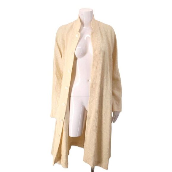 ESKANDAR Silk Blend Open Coat 40" LONG Jacket BURGUNDY Poppy BLACK (1) O/S Fit - Picture 6 of 10